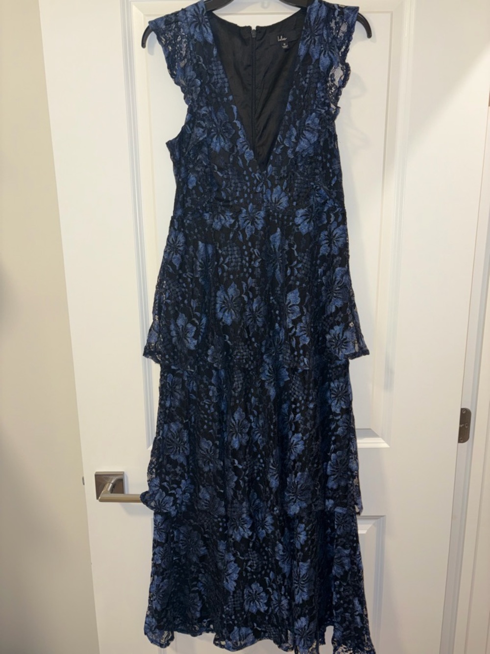 Lulu's Navy and Black Floral Lace Maxi Dress - Picture 2 of 6
